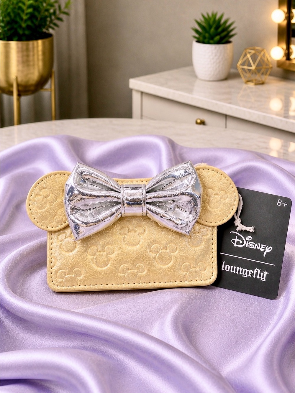 Disney Loungefly Mickey Mouse Gold Bow Card Holder Wallet NWT